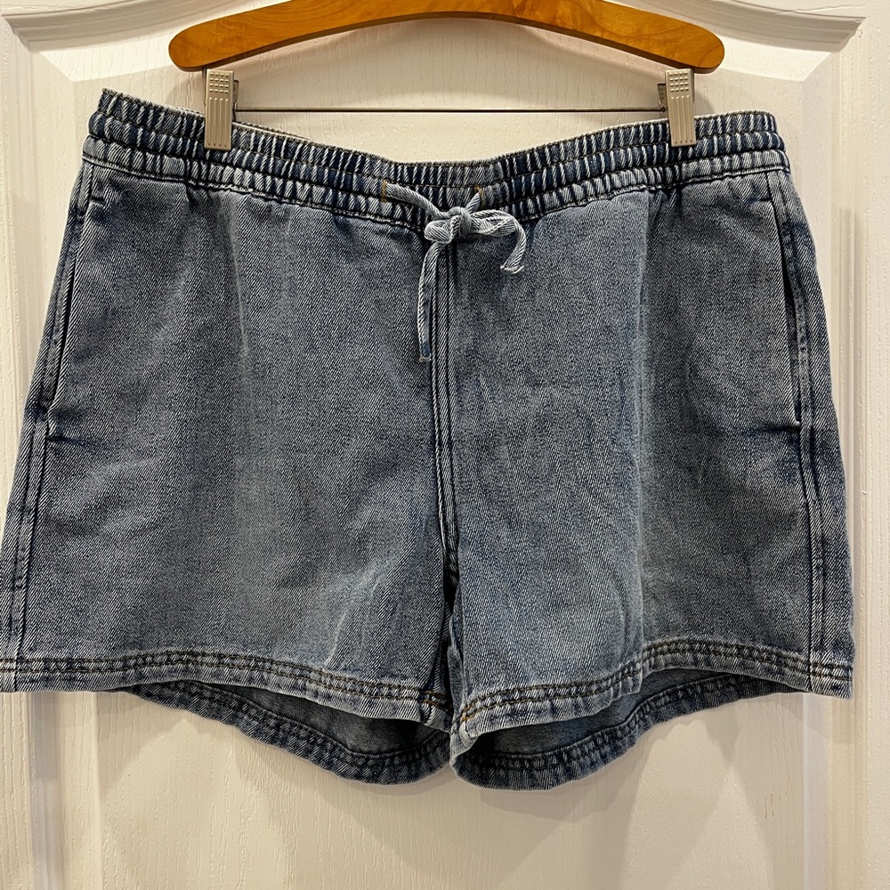 H&M Blue Boxer Style Denim Shorts with Drawstring